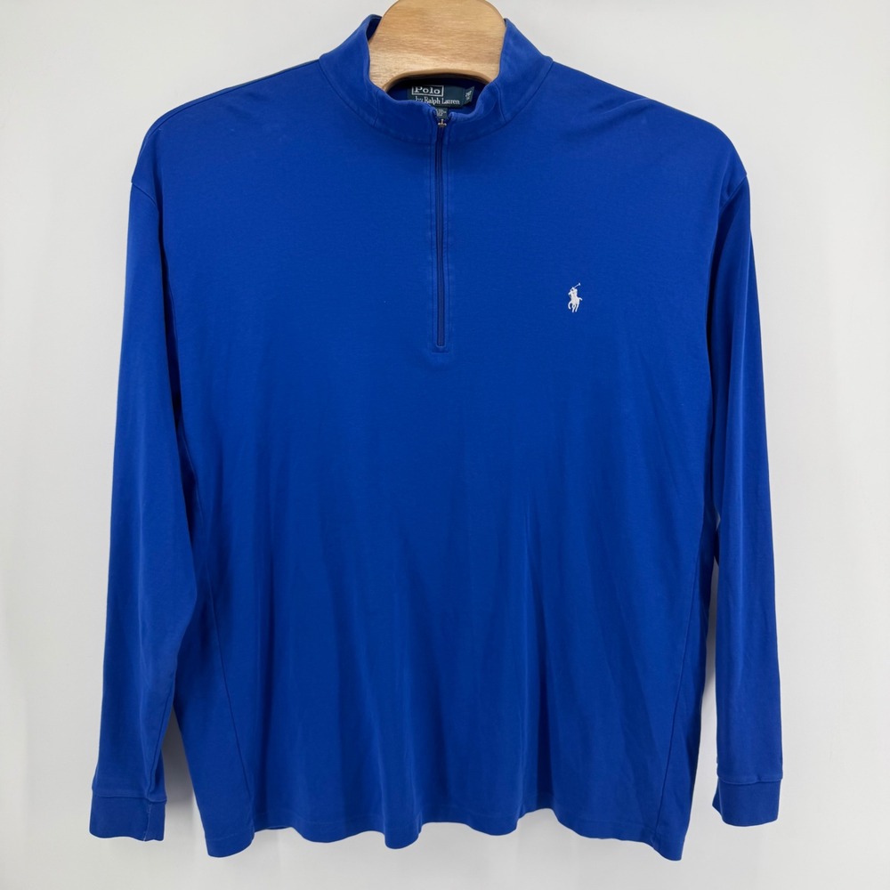 Polo Ralph Lauren Pullover Mens 2XLT Blue Pima Cotton Quarter Zip Tall Pony Logo